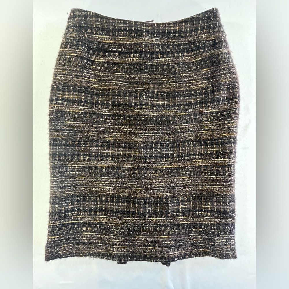 Lafayette 148 New York Fully Lined Tweed Inverted Pleat Tweed Pencil Knee Skirt